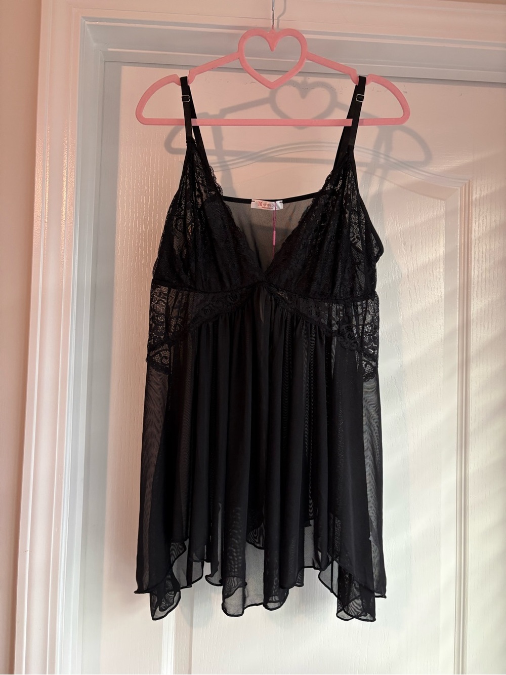 Black Lace Mesh Babydoll Chemise with Adjustable Straps